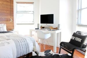 bed, bedroom, chairs, computer, furniture, windows, bedroom furniture, indoors, interiors, interior design, interior decoration, bedroom, bedroom, bedroom, bedroom, bedroom, interior design
